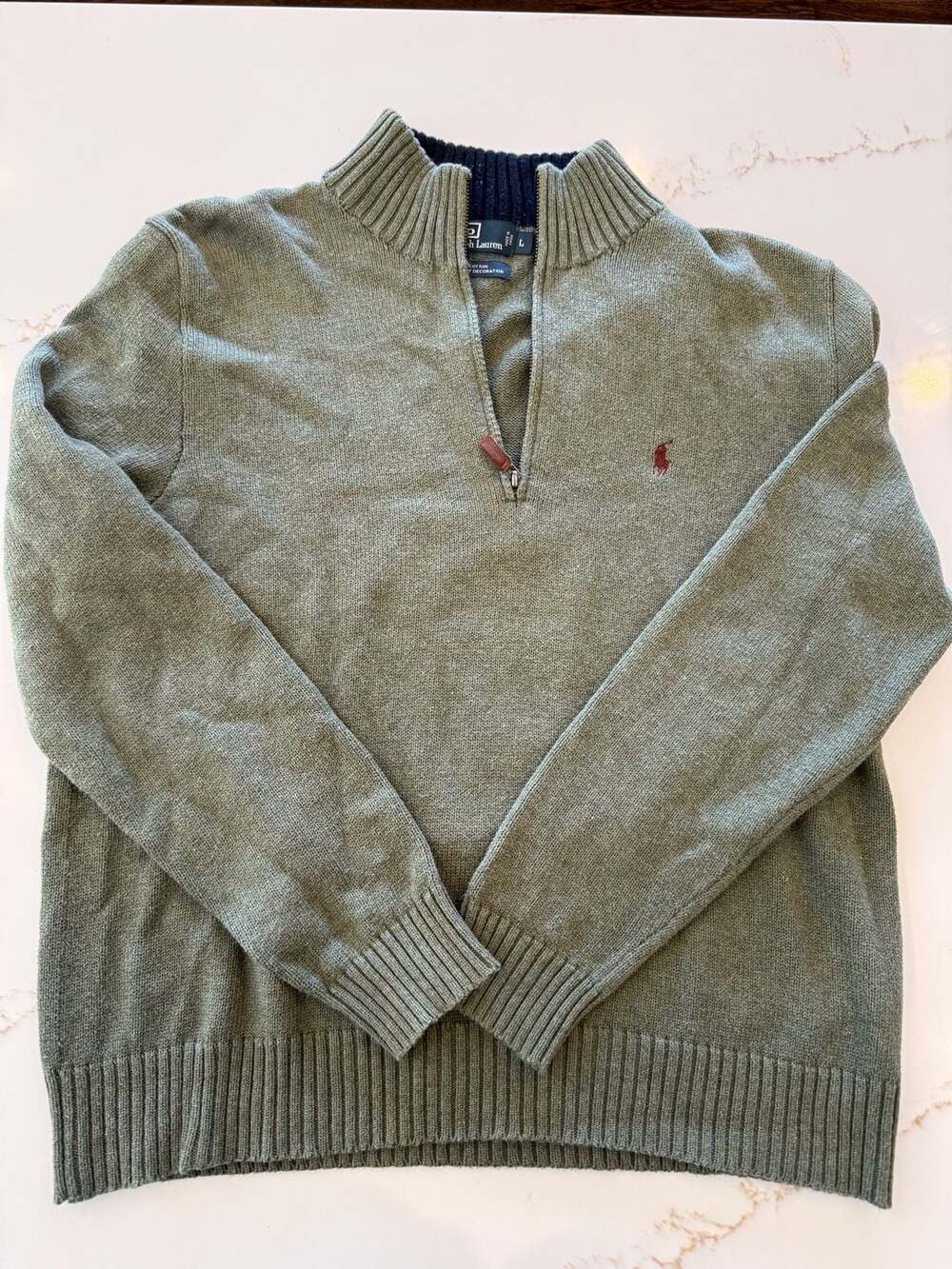 Polo Ralph Lauren Men's Size L Sage Green 100% Cotton Quarter-Zip Sweater